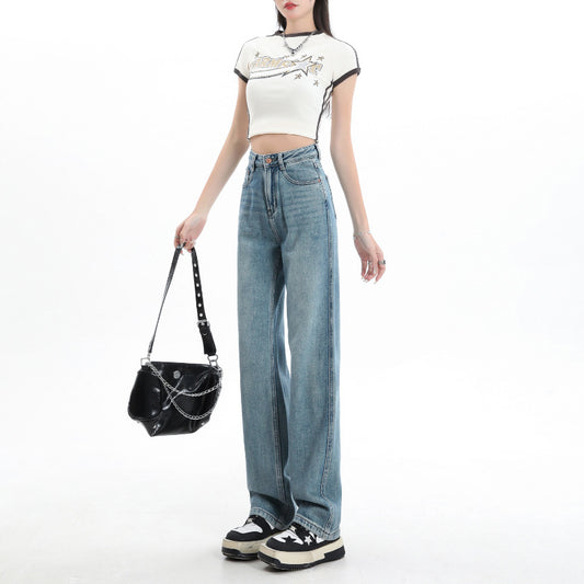 Straight Jeans Women's Summer Thin High Waist Slimming Small Narrow Loose Drooping Mop Wide Leg Trousers Women