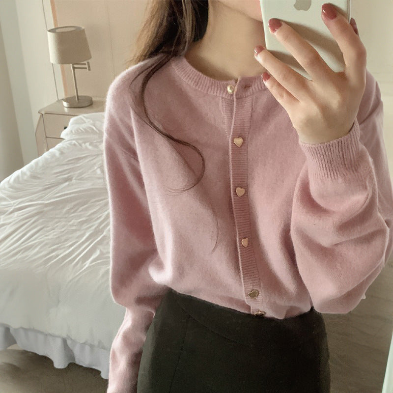 XIEYINSHE Soft waxy knitted cardigan women's casual loose and beautiful high-end sense super good-looking top small fragrant wind crew neck sweater jacket