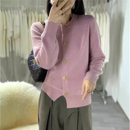 XIEYINSHE Fashion knitted cardigan sweater jacket women's autumn and winter new foreign style Korean version crew neck long sleeve knitted loose top