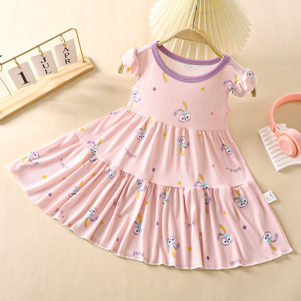 Summer New Children's Princess Dress Baby Girl Printed Cartoon Dress Baby Girl Fashionable Floral Ice Silk Skirt