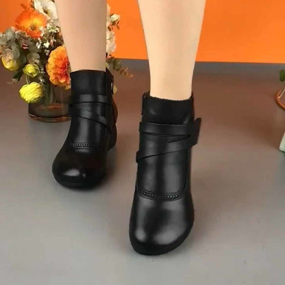 Autumn and Winter New Martin Boots Women's British Style Middle-Aged and Elderly Retro Chunky Heel Fashion Solid Color Mother Boots