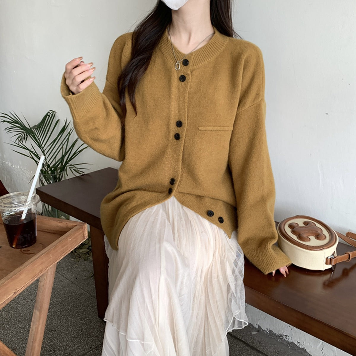 XIEYINSHE Gray lazy wind knitted cardigan women's spring and autumn loose Japanese soft waxy large size sweater jacket design sense top tide