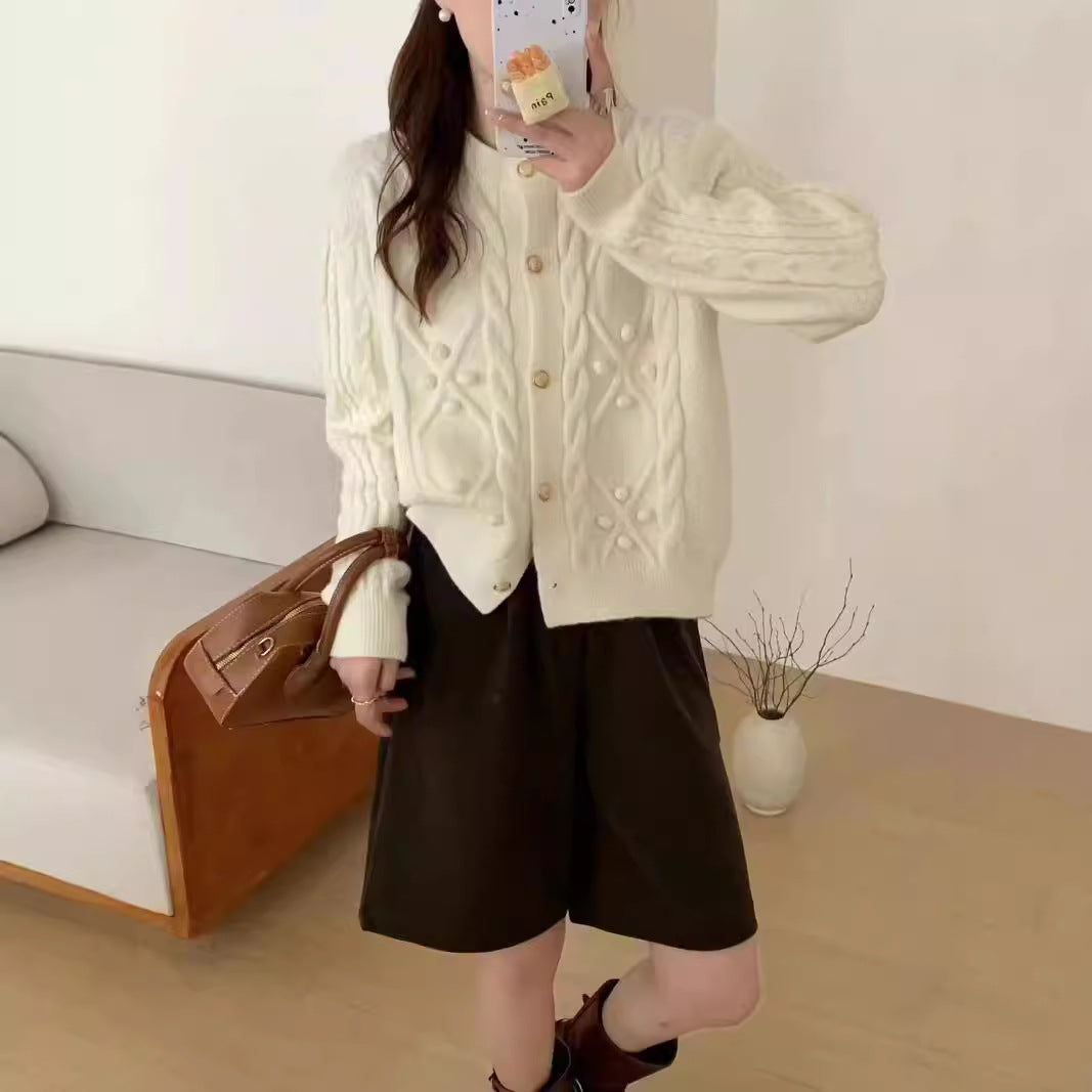 XIEYINSHE Korean three-dimensional ball twist cardigan sweater women's autumn and winter new sweet gentle wind knitted cardigan jacket top