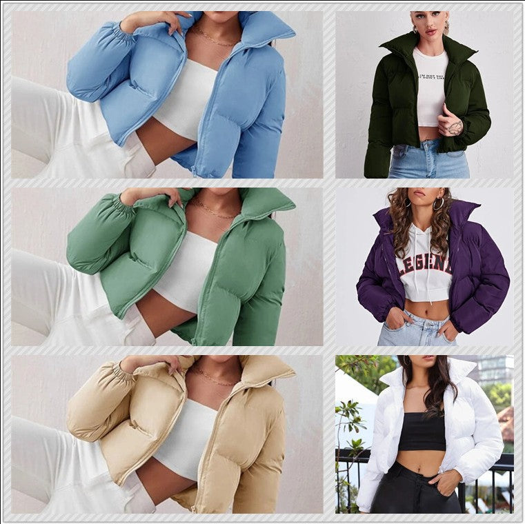 European and American cotton-padded women's clothing 2023 new cross-border winter long-sleeved fashion stand-up collar casual jacket cotton-padded women's jacket