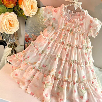 XIEYINSHE 77200 Girls Dress Summer  New Korean Style Western Style Kids' Skirt Super Fairy Girl's Princess Dress Fashion