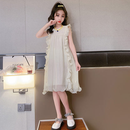 XIEYINSHE Girls Dress  Summer New Style Western Style Medium and Big Children Temperament Fairy Skirt Girls Ruffled Princess Dress Fashion