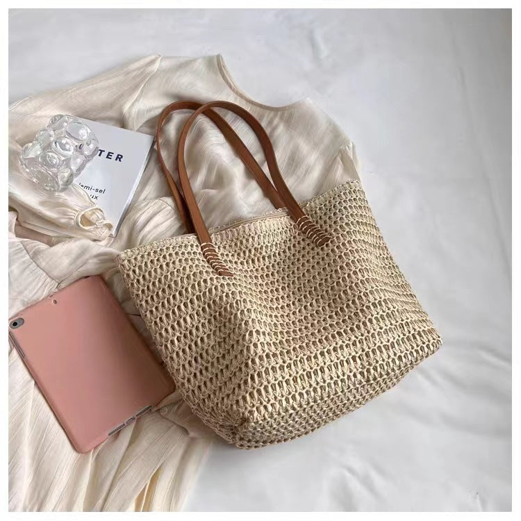 XIEYINSHE In Stock Simple Shoulder Large Capacity Straw Bag Women's Summer Versatile Straw Bag Woven Bag Seaside Vacation Beach Bag