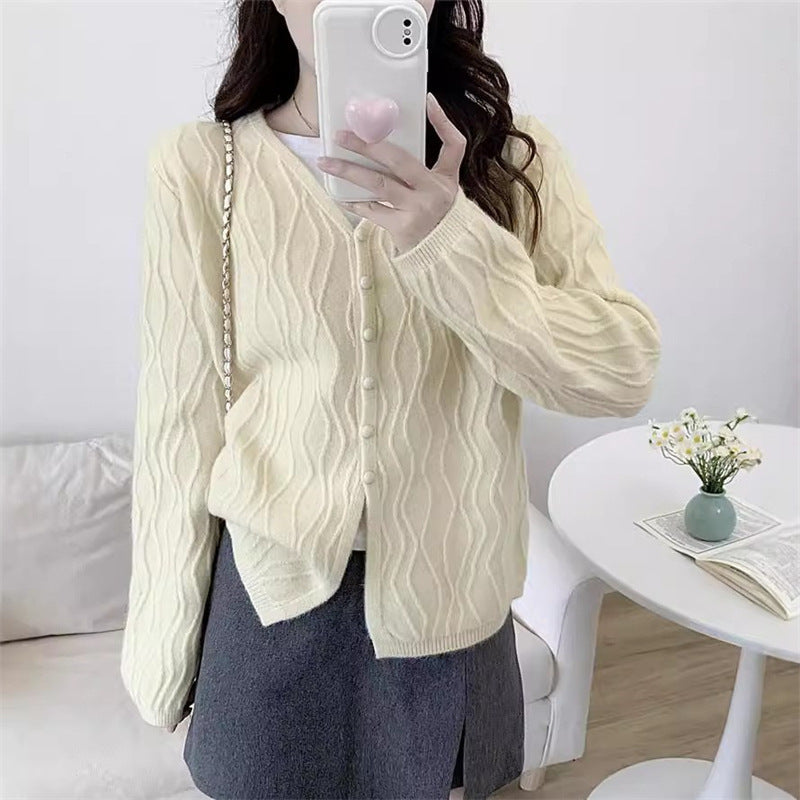 XIEYINSHE Design textured twist knitted cardigan women's autumn and winter new versatile loose V-neck short sweater jacket top