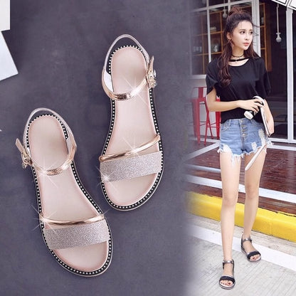 XIEYINSHE  Women's Fashion Shoes  New Flat Versatile Student Korean Style Simple Platform Wedge Buckle Women's Roman Style Sandals