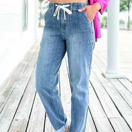 2023  Spring and Autumn Jeans Women's Loose Harem Pants Elastic Waist All-Match Casual Straight Pants