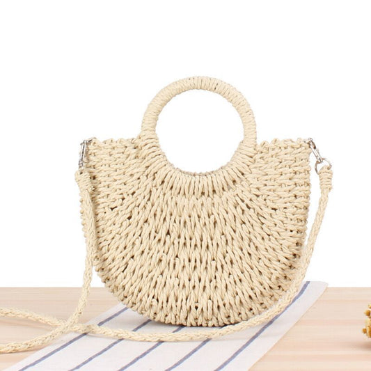 XIEYINSHE One Piece Dropshipping Moon round Bucket Weaving All-Matching Fashion Crossbody Hand Carrying Popular Semicircle Handmade Beach Vacation Bag