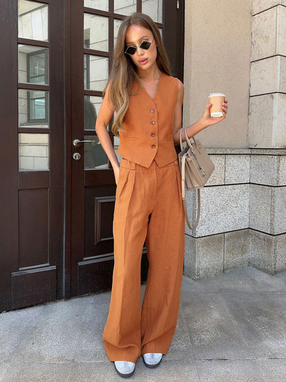 XIEYINSHE Cross-border vest casual pants two-piece set Europe, America New spring and summer new women's fashion sleeveless vest low-rise pants set