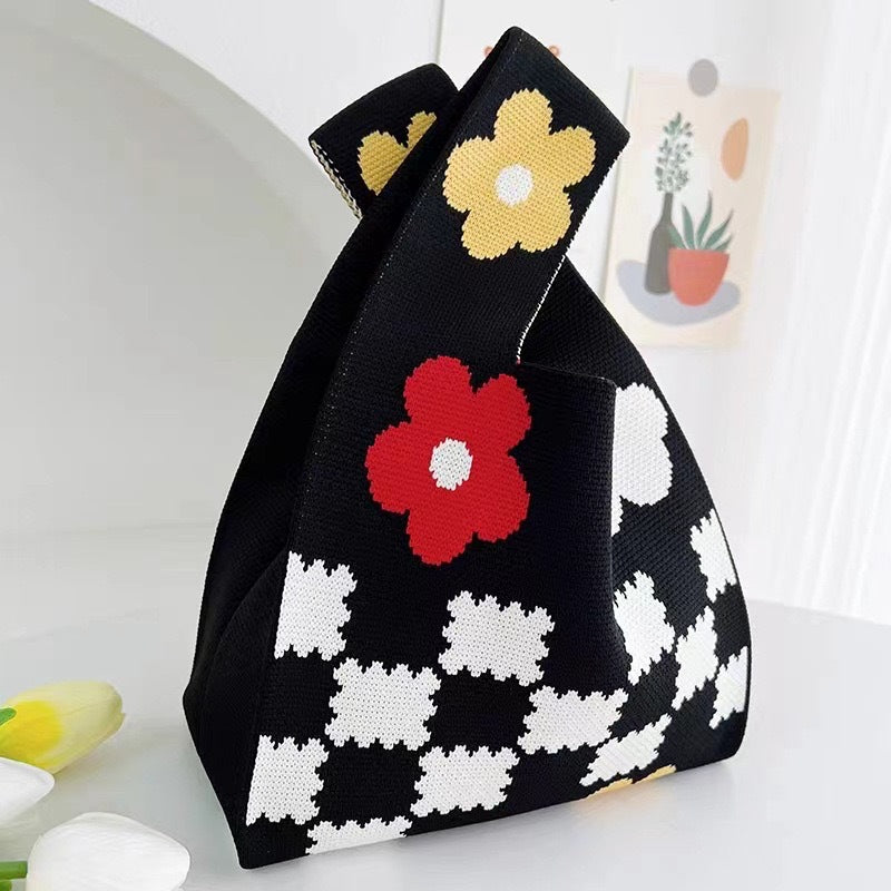 XIEYINSHE INS Internet-Famous Tote Women's Knitted Wool Bucket Bag Japanese and Korean Style All-Match Hand Carrying Casual Tote Bag Box Lunch Bag