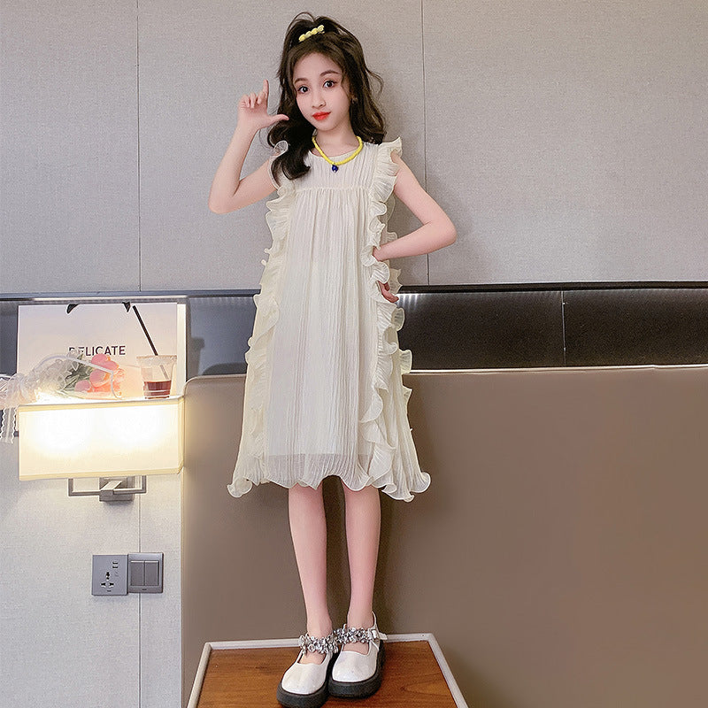 XIEYINSHE Girls Dress  Summer New Style Western Style Medium and Big Children Temperament Fairy Skirt Girls Ruffled Princess Dress Fashion