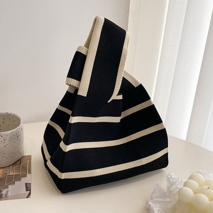 XIEYINSHE INS Internet-Famous Tote Women's Knitted Wool Bucket Bag Japanese and Korean Style All-Match Hand Carrying Casual Tote Bag Box Lunch Bag