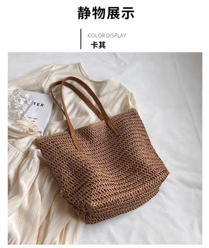 XIEYINSHE In Stock Simple Shoulder Large Capacity Straw Bag Women's Summer Versatile Straw Bag Woven Bag Seaside Vacation Beach Bag