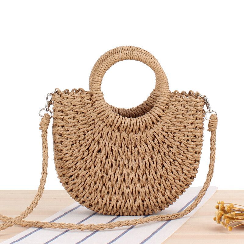 XIEYINSHE One Piece Dropshipping Moon round Bucket Weaving All-Matching Fashion Crossbody Hand Carrying Popular Semicircle Handmade Beach Vacation Bag