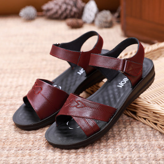 XIEYINSHE  New Cowhide Embroidered Women's Sandals Soft Bottom Lightweight Breathable Middle-Aged Women's Shoes Grandma Shoes Factory Direct Sales Wholesale