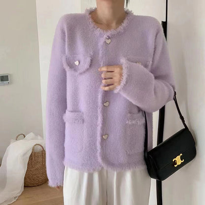 XIEYINSHE Xiaoxiangfeng imitation mink velvet jacket sweater women's autumn and winter New new loose fringed temperament knitted cardigan on