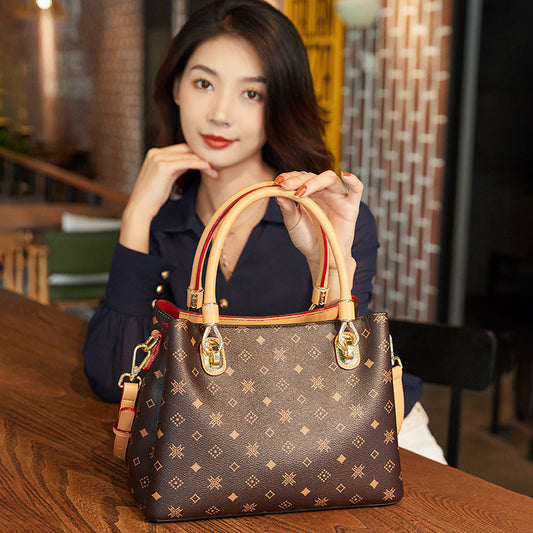 XIEYINSHE Bag Women's Leather Women's Bag Trendy High-Grade Fashion Middle-Aged Generous One-Shoulder Messenger Bag Large Capacity Portable Women's Bag