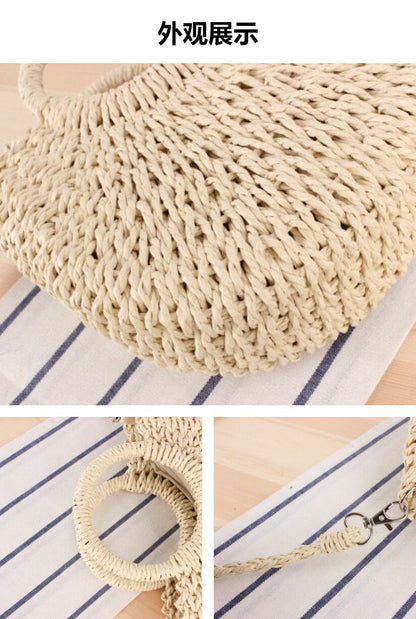 XIEYINSHE One Piece Dropshipping Moon round Bucket Weaving All-Matching Fashion Crossbody Hand Carrying Popular Semicircle Handmade Beach Vacation Bag