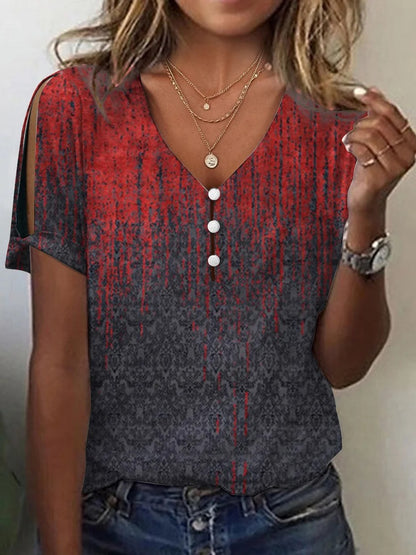 Independent Station    Cross Border Foreign Trade Summer Ethnic Style Positioning Printed Short-Sleeved Top Female