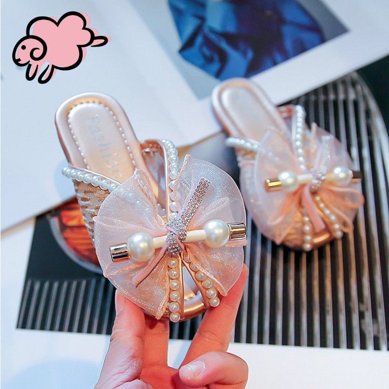 Summer New Sandals Girls' Lace Breathable Outer Wear Half Slippers Street Fashion TikTok Soft Bottom Korean Princess Shoes