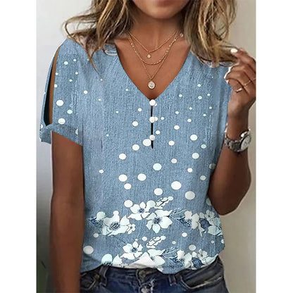 Independent Station    Cross Border Foreign Trade Summer Ethnic Style Positioning Printed Short-Sleeved Top Female