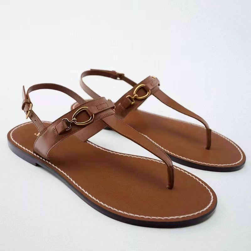 XIEYINSHE  Summer New Fashion Wild Vacation Flat Sandals Brown Roman Sandals Flip-Flops Women