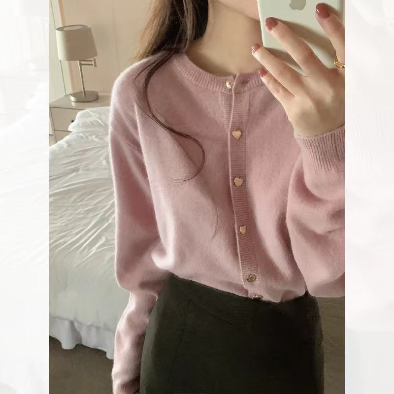 XIEYINSHE Soft waxy knitted cardigan women's casual loose and beautiful high-end sense super good-looking top small fragrant wind crew neck sweater jacket