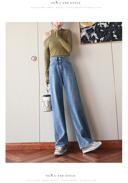 2024 Summer New Wide Leg Jeans Women's High Waist Slimming Straight Pants Casual Cotton Jeans Women