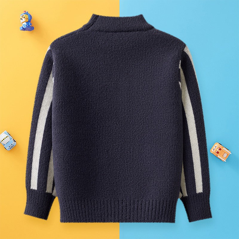 Boys sweater 2024 autumn and winter explosion in older children's thickened pullover thread coat foreign style children's knitted sweater boys sweater