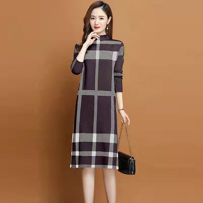 XIEYINSHE 2025popular autumn and winter new dress knee splicing semi-turtleneck loose with coat knitted sweater skirt medium and long