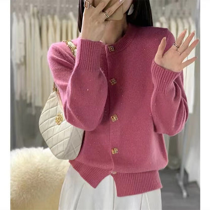 XIEYINSHE Fashion knitted cardigan sweater jacket women's autumn and winter new foreign style Korean version crew neck long sleeve knitted loose top