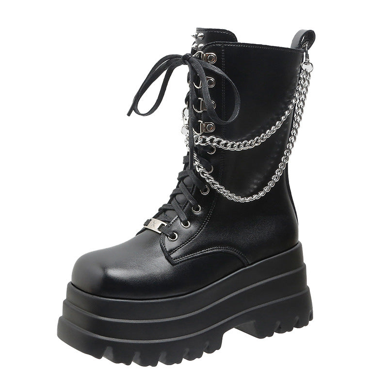 Foreign Trade plus Size Cross-Border HOTan and NEWn Martin Boots Female  Autumn and Winter New Fashion Muffin Bottom Chain Middle Boots