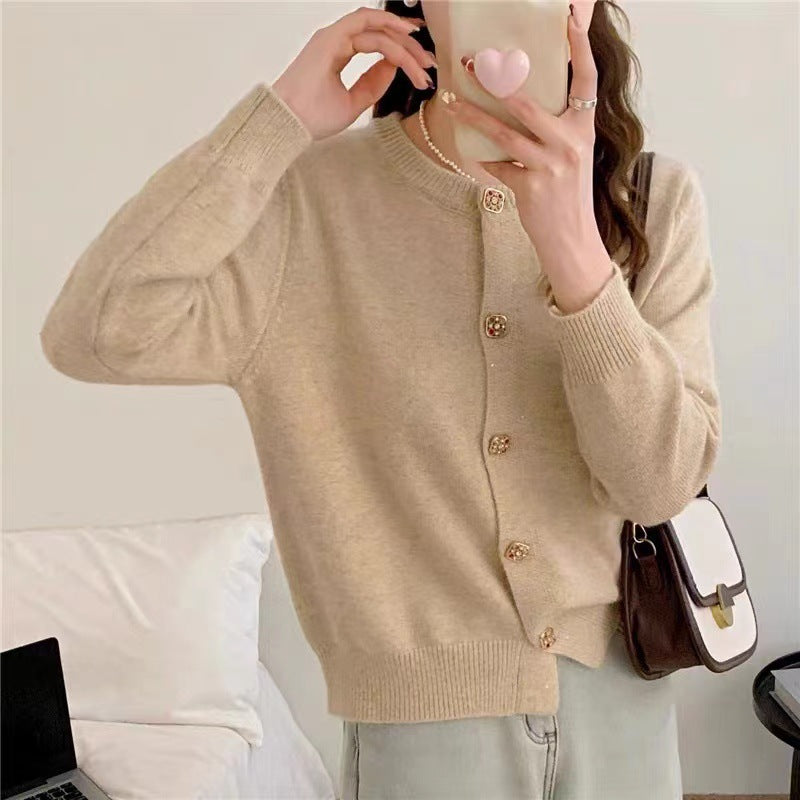 XIEYINSHE Fashion knitted cardigan sweater jacket women's autumn and winter new foreign style Korean version crew neck long sleeve knitted loose top