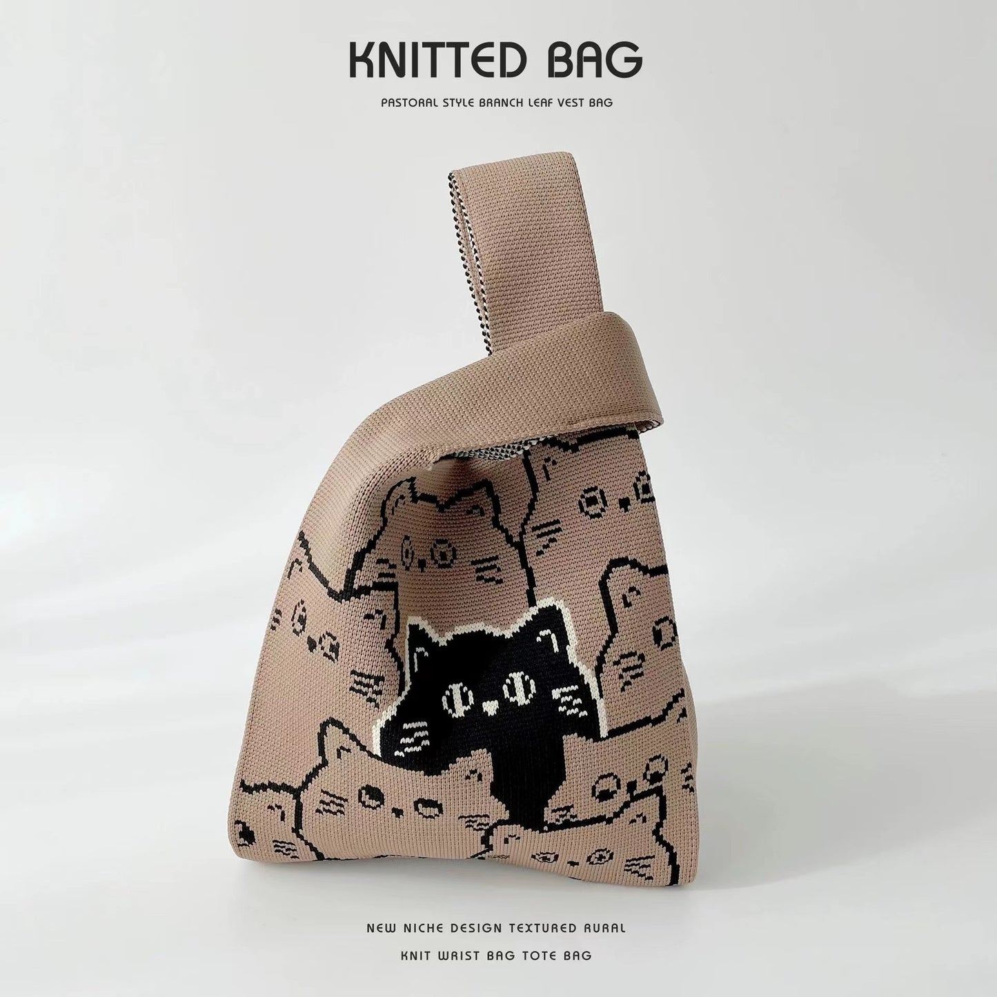 XIEYINSHE INS Internet-Famous Tote Women's Knitted Wool Bucket Bag Japanese and Korean Style All-Match Hand Carrying Casual Tote Bag Box Lunch Bag