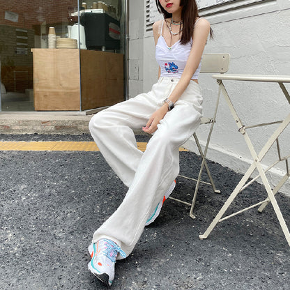 White Jeans Women's 2024 Spring and Summer Leisure Loose Wide-Leg Pants Korean Style High Waist Figure Flattering Mopping Pants Lengthened Trousers