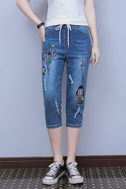 Women's Cigarette Pants Slimming Jeans Summer Cropped Pants High Waist Wide Leg Pants Straight Cropped Pants Jeans for Women