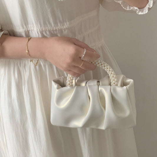 xieyinshe Mini Cell Phone Small Bag Girl Pearl Bag Handbags Women's Fashion All-Match Pleated Cross-Body Cloud Bag