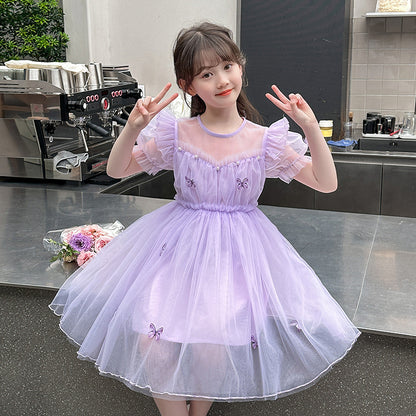 XIEYINSHE Summer New Girl Fashionable Dress Children and Teens Princess Dress Gauze Skirt Performance Wear Little Girl Skirt