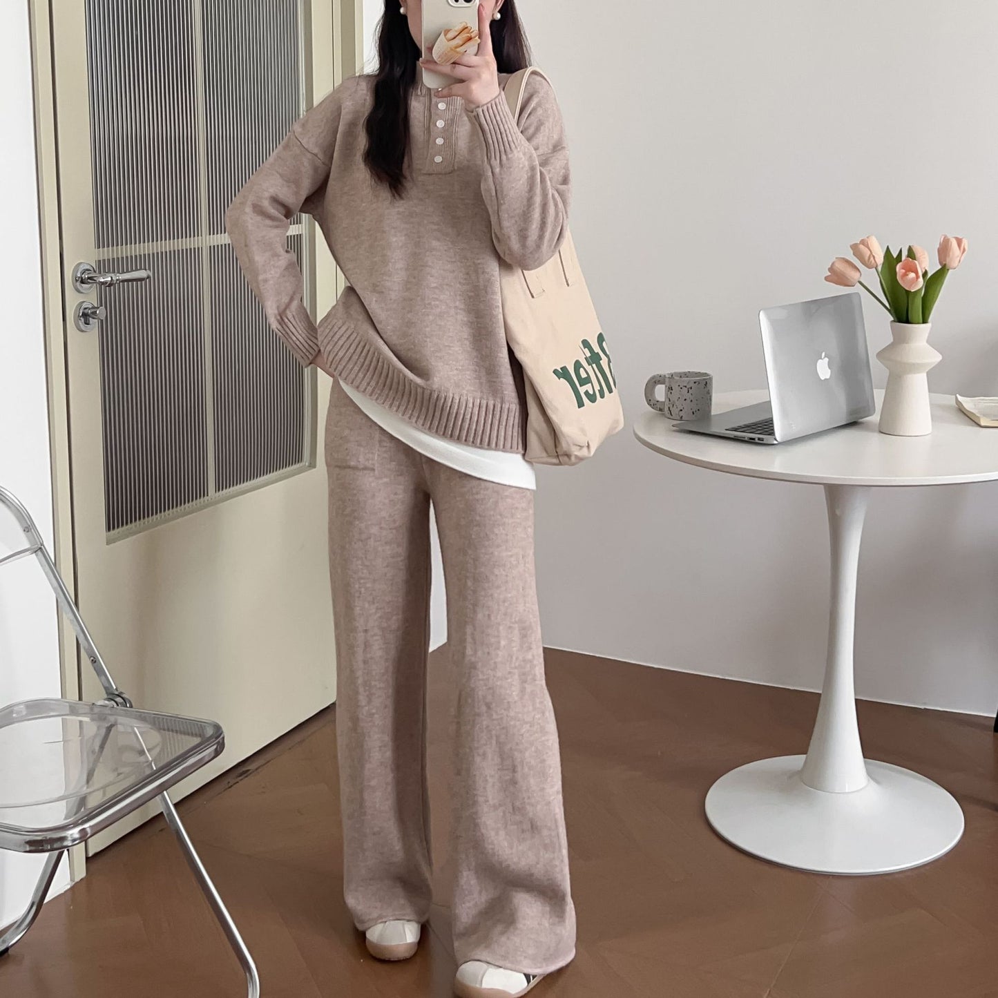 XIEYINSHE 2025European Station Fashion Casual Sports Suit Women's Autumn and Winter New Loose Fake Two-piece Knitted Wide Leg Two-piece Sweater