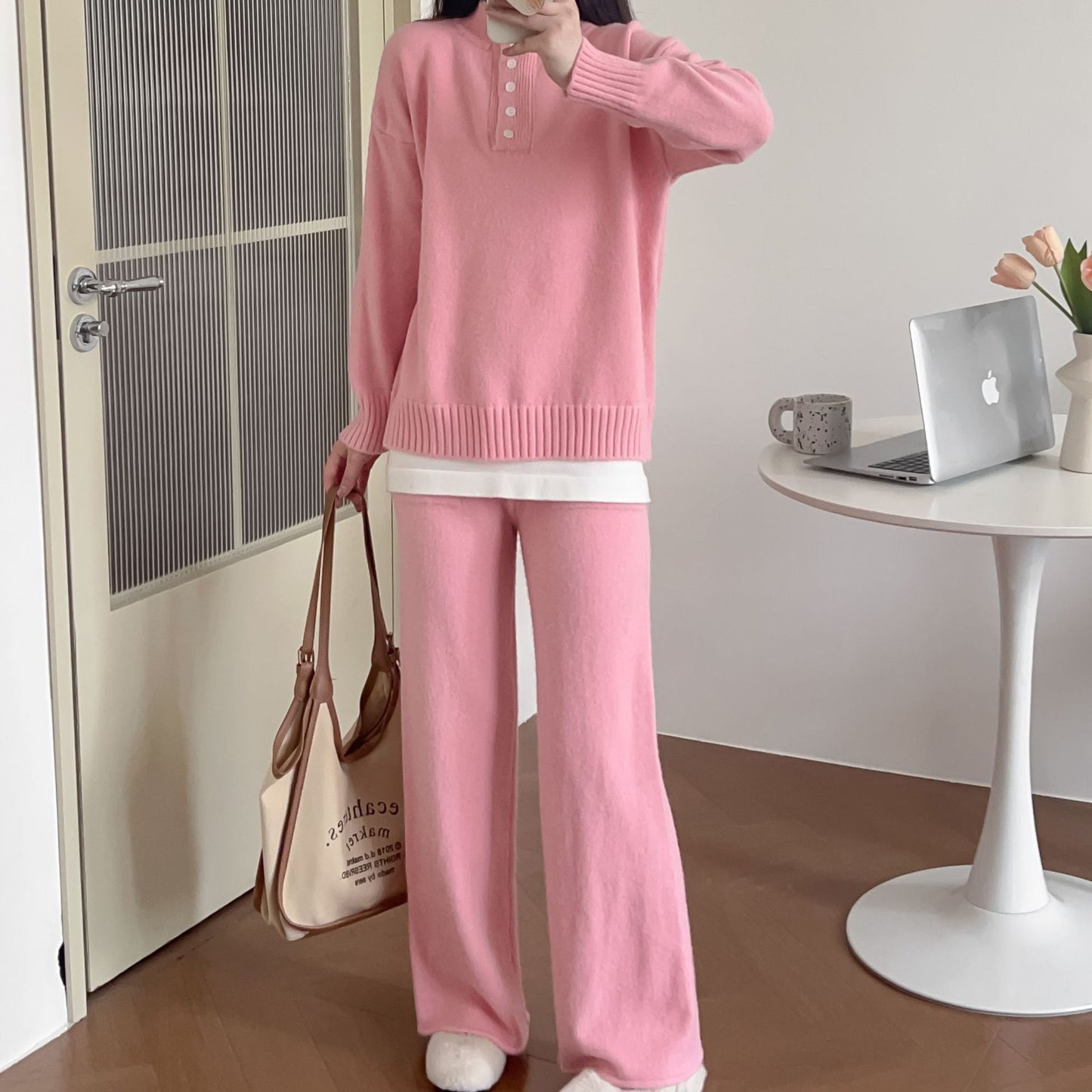 XIEYINSHE 2025European Station Fashion Casual Sports Suit Women's Autumn and Winter New Loose Fake Two-piece Knitted Wide Leg Two-piece Sweater