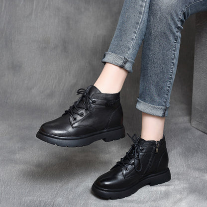 Autumn and Winter New Mori Girl Handsome Retro Cowhide Lace-up Flat-Heeled British Style Ankle Boots Knight Boots Martin Boots