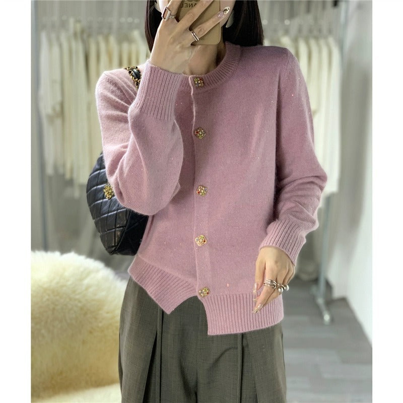 XIEYINSHE Fashion knitted cardigan sweater jacket women's autumn and winter new foreign style Korean version crew neck long sleeve knitted loose top