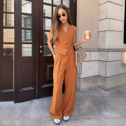 XIEYINSHE Cross-border vest casual pants two-piece set Europe, America New spring and summer new women's fashion sleeveless vest low-rise pants set