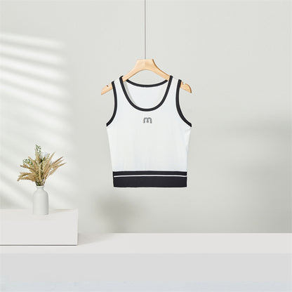 XIEYINSHE  New U-Neck Camisole Contrast Color Slim Fit Bodybuilding All-Matching Sexy Sweet and Spicy Navel-Exposed Casual Top T-shirt