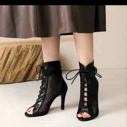 Cross-Border European and American Fashion Lace-up Suede Buckle Peep Toe Sexy High Heels Women's Large Size Shoes Party Shoes Women's