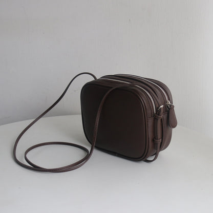 XIEYINSHE Double-Grid Camera Bag ~ Full-Layer inside and outside ~ Special-Interest Design Double-Layer Cowhide Leather Single-Shoulder Bag Simple Crossbody Small Square Bag 2024