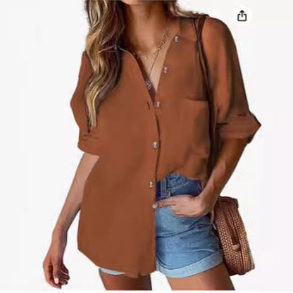 XIWYINSHE New Women's Cotton Button-down Shirt Casual Long Sleeve Loose Collar Linen Work Shirt Top with Mouth